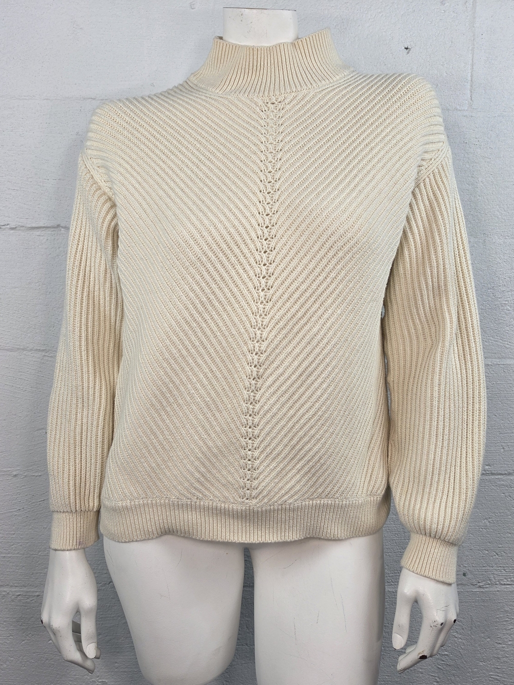 Marine Layer Cream Ribbed Mock Neck Sweater